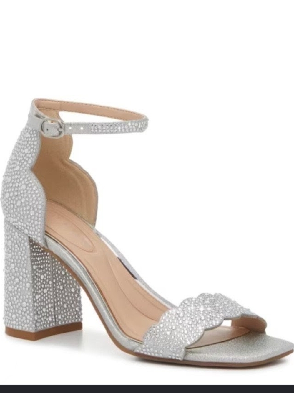 Kelly and Katie Silver Rhinestone Block Heel Ankle Strap Sandal